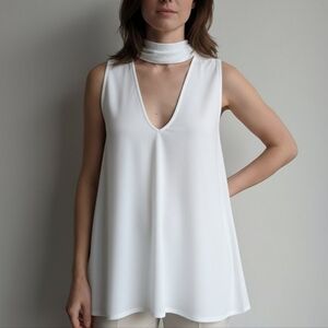 ASOS White Sleeveless Blouse With Mock Neck Choker Cutout